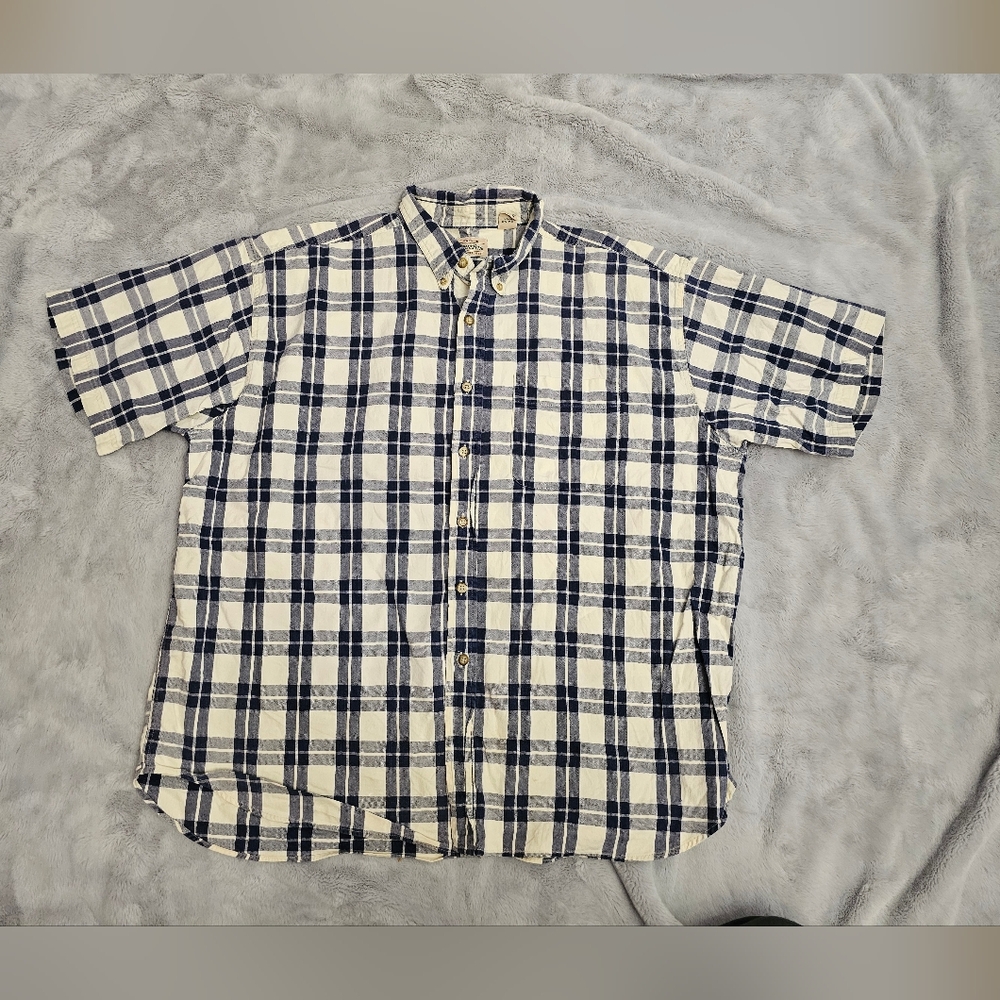 Men's Vintage St John's Bay Blue & Cream Checked Shirt XXL
